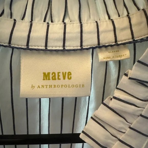 Maeve for Anthropologie Bonnie Striped Blue and White Tiered Midi Dress - Picture 7 of 7